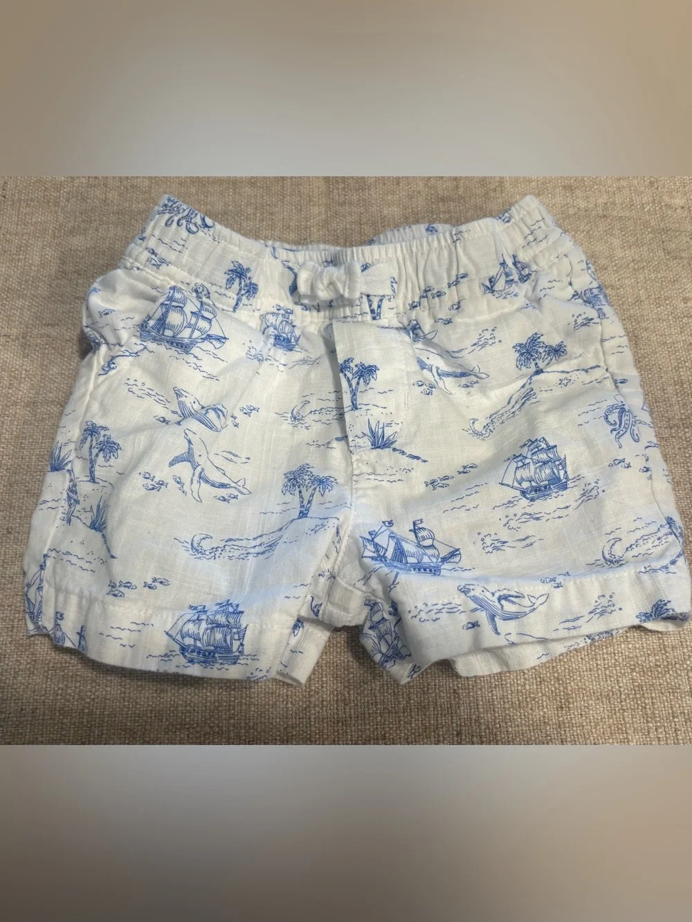 Janie and Jack White Shorts with Blue Nautical Print 6-12 months